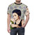 Vintage-style t-shirt featuring Iranian pop singer Googoosh relaxing on a couch with a retro pattern design. - men front
