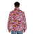 Kiwiana-inspired pink puffer jacket with cute, kawaii design elements - men back