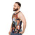 Collage of action heroes from 1980s and 1990s movies on a unisex tank top - men side
