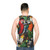 Unisex tank top featuring exotic birds like parrots, macaws, and cockatoos - men back