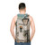 Unisex tank top featuring a stunning Mediterranean landscape from Puglia, Italy - men back