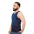Unisex tank top featuring a galaxy print design with a starry night sky and abstract tree branches - men side