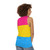 Pansexual pride flag design on a unisex tank top - women back