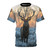 Stylish t-shirt featuring a mystical golden stag in a snowy, highland landscape