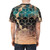 A t-shirt featuring an abstract design of ombre gradient cubes in a geometric pattern with gold accents. - men back