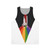 Unisex space-themed tank top with rainbow space shuttle design