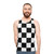 Minimalist checkered unisex tank top in black and white geometric pattern - men