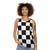Minimalist checkered unisex tank top in black and white geometric pattern - women