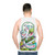 Dinosaur raptor unisex tank top with nature forest jungle design - men back