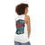 Motivational unisex tank top with "Only Dead Fish Go With The Flow" text - women back