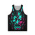 Unisex tank top with neon glitch design and anime-inspired Japanese art