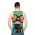 Colorful hipster frog wearing nerd glasses printed on a unisex tank top - men back