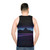 Unisex tank top with retro neon landscape and abstract grid design - men back