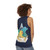 Blue ringed octopus swimming in an ocean terrarium design on a unisex tank top - women back