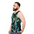 Ginkgo leaf watercolor print on a black unisex tank top - men side