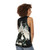 Unisex tank top with butterfly and floral design in a dark, fantasy style - women back