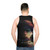 Unisex tank top with abstract art and lyrical design - men back