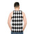Black and white harlequin diamond pattern unisex tank top - men back
