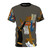 Unique vibrant abstract digital collage design featuring a quirky deer and lemon on a t-shirt