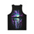 Unisex tank top featuring a serene night landscape with the Aurora Borealis - Back