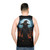 Spooky scarecrow under full moon on unisex tank top - men back
