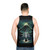 Unisex tank top with "Book of the Return" design - men back