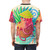 Illustration of a colorful octopus on a tropical beach scene, printed on a high-quality t-shirt - men back