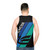 Blue and white striped unisex tank top with dragon design - men back