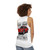 Unisex tank top with illustration of a classic Ferrari Dino sports car - women back