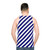 Blue and white diagonal striped unisex tank top - men back