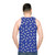 Blue and white unisex tank top with a cartoon dog bone pattern - men back