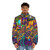 Puffer jacket with psychedelic, visionary art design inspired by altered states of consciousness - men front