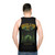 Green Unisex Tank Top with Doom Metal Graveyard Design - men back