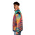 Colorful puffer jacket featuring a city of monkeys design - men side left