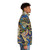 A cozy puffer jacket in an abstract expressionist design inspired by the artwork of Gustav Klimt. - men side right