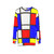 Mondrian-inspired sweatshirt with abstract, geometric color-block design - hanging