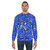 Blue sweatshirt with a vibrant, repeating brick pattern design - men
