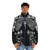Morticia Addams inspired puffer jacket with "Normal Is An Illusion" quote - men front
