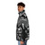 Morticia Addams inspired puffer jacket with "Normal Is An Illusion" quote - men side left