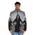 Morticia Addams inspired puffer jacket with gothic and macabre design - men front