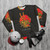 Legendary red dragon sweatshirt with mythical creature design - flat lay