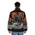 Black puffer jacket with sushi dragon graphic design - men back