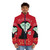 A puffer jacket with a vampire/horror-themed 'Mornings Suck' design - men front