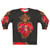 Vibrant sacred heart and immaculate heart red flaming heart design on a red sweatshirt