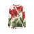 Red geranium flowers printed on a women's sweatshirt - hanging
