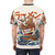 Retro-style t-shirt design featuring an angry monster ramen bowl with Japanese-inspired wave pattern - men back