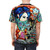 Illustration of a creepy girl with blue hair on an all-over print t-shirt - men back