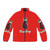 Moose puffer jacket with colorful, abstract, and beautiful animal design