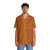 Vintage-style Hawaiian shirt with leopard spots in gold ochre and terra cotta colors - People Front