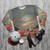 Vintage retro digital collage sweatshirt with surreal sci-fi landscape - flat lay